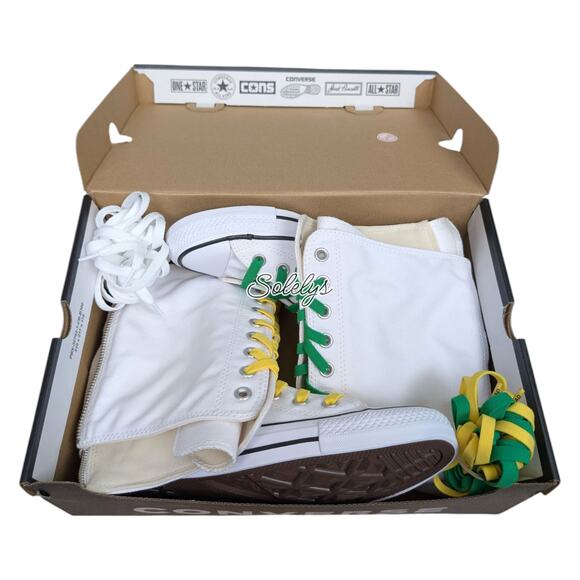 Converse XXHI Knee High Sneaker Boot White Green Yellow Elastic Laces Womens 7 - Picture 10 of 11